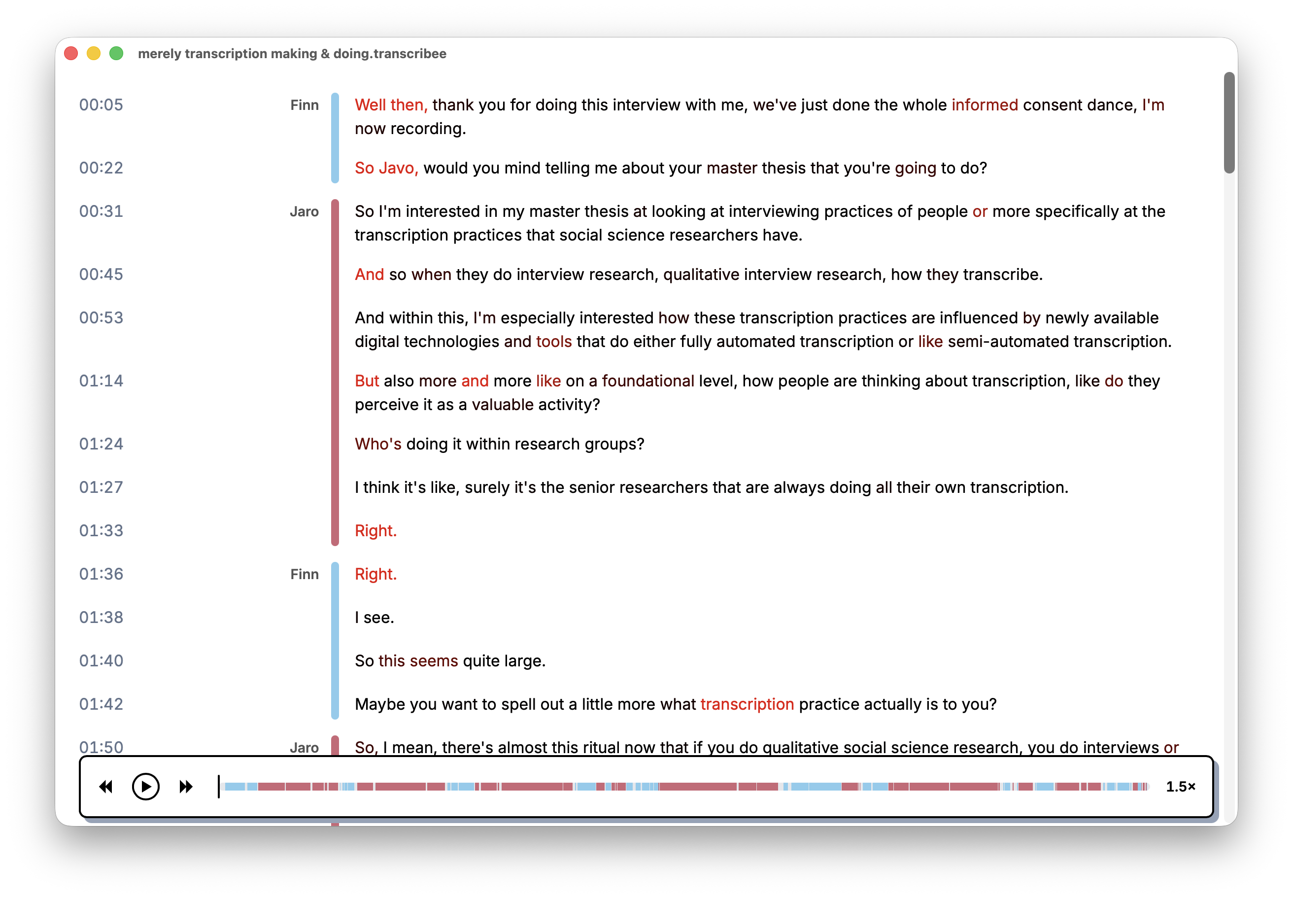 A screenshot of transcribee.
